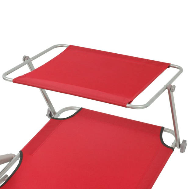 The Living Store Ligbed - Strandbed Inklapbaar 58x189x27 cm - Rood - Verstelbare Rugleuning en Luifel - Draagvermogen