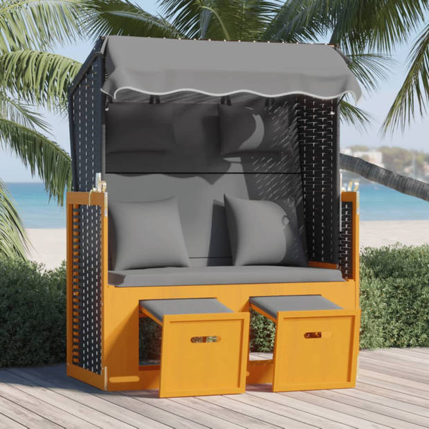 The Living Store Strandstoel Lounger - Poly Rattan - Uitschuifbaar - Verstelbare Rugleuning - Met Luifel -