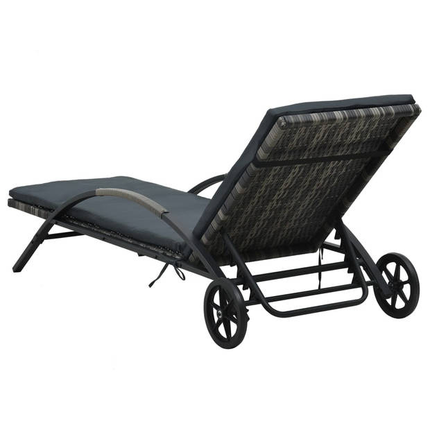 The Living Store Rattan Ligbed - Donkergrijs Kussen - PE Rattan - Gepoedercoat Staal - 200x65x39cm