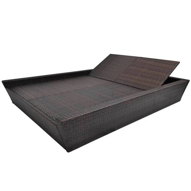 The Living Store Loungebed Bruin - Poly Rattan Tweepersoons - 200 x 138.5 cm - Verstelbare rugleuningen - Inclusief 2