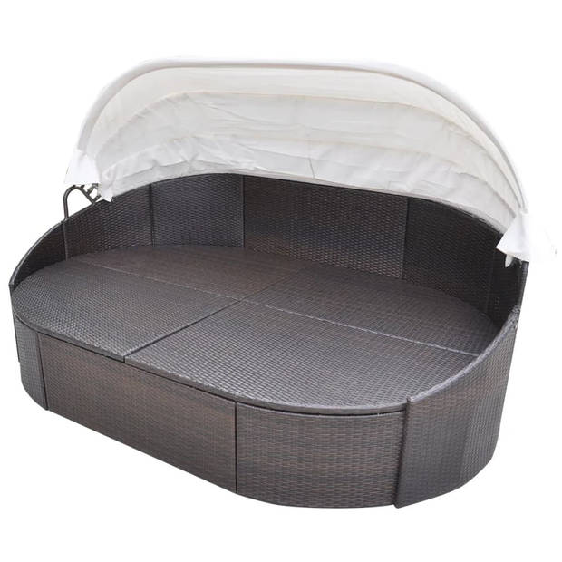 The Living Store Rattan Ligbed - Bruin - 230 x 145 x 80 cm - Met Luifel