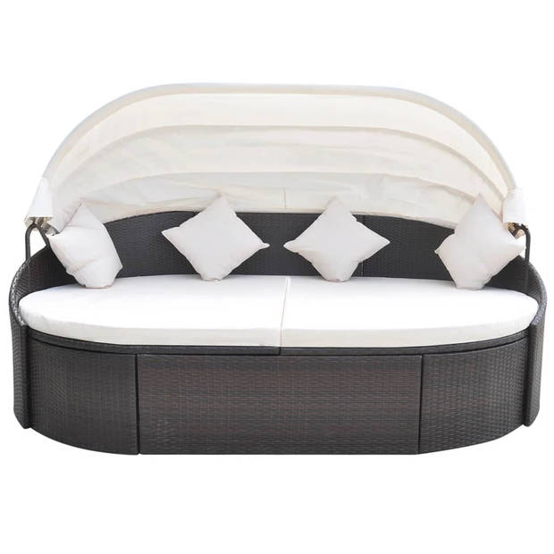 vidaXL Loungebed met luifel poly rattan bruin