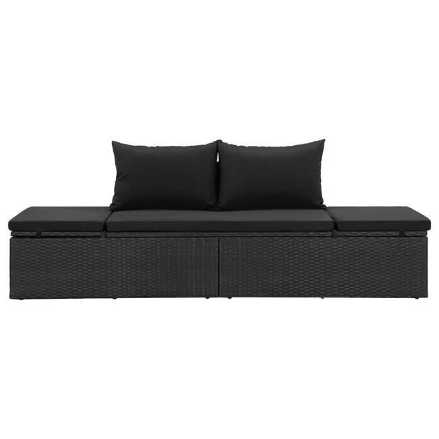 The Living Store Poly Rattan Ligbed - Zwart - 195 x 60 x 60 cm