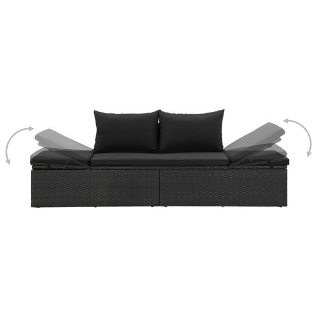 The Living Store Poly Rattan Ligbed - Zwart - 195 x 60 x 60 cm