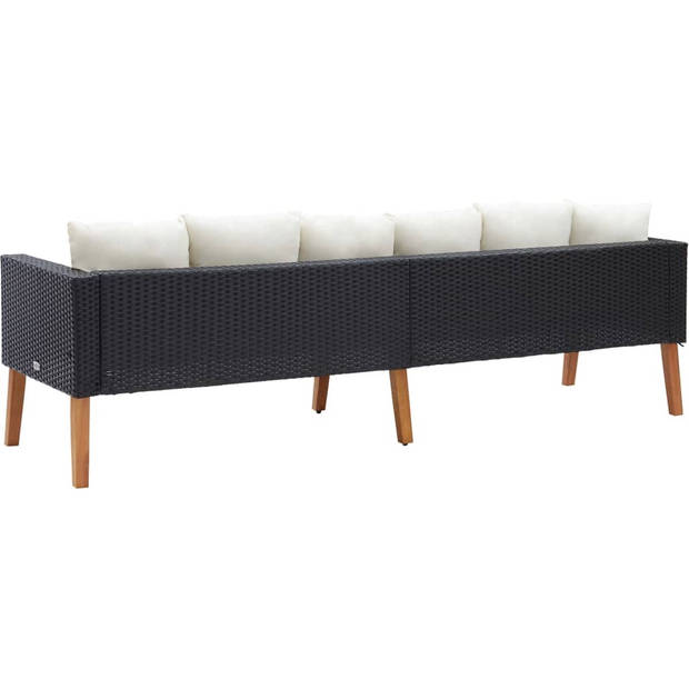 The Living Store Driezitsbank Lounge - 218x67x60 cm - Duurzaam PE-rattan - Gepoedercoat staal - Zwart