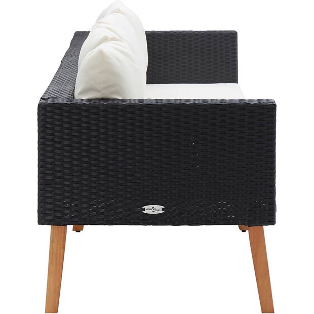 The Living Store Driezitsbank Lounge - 218x67x60 cm - Duurzaam PE-rattan - Gepoedercoat staal - Zwart