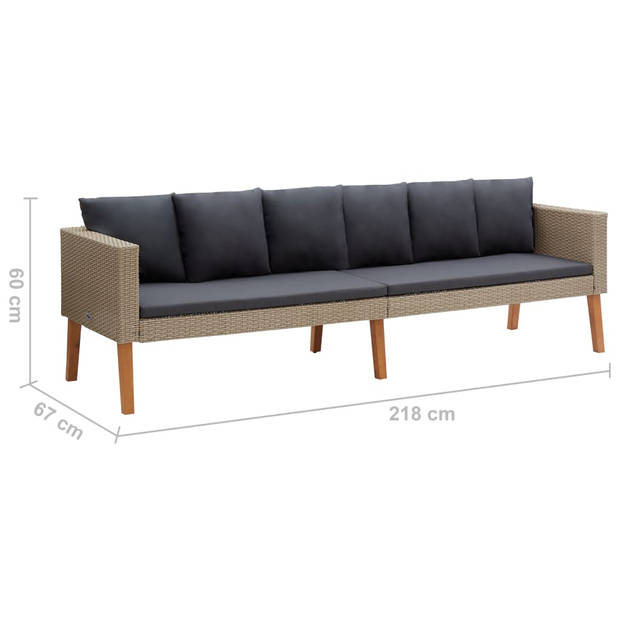 The Living Store Loungebank Tuin - 218 x 67 x 60 cm - PE-rattan - Beige - Inclusief kussens