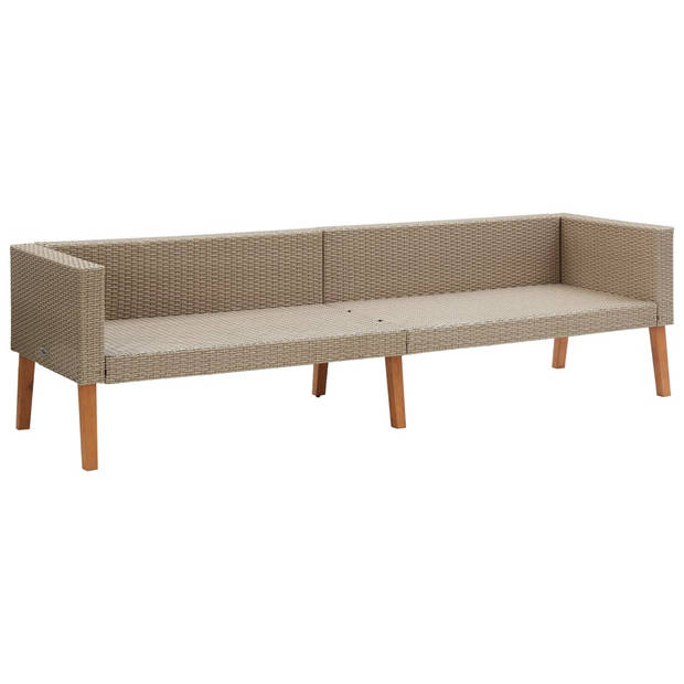 The Living Store Loungebank Tuin - 218 x 67 x 60 cm - PE-rattan - Beige - Inclusief kussens