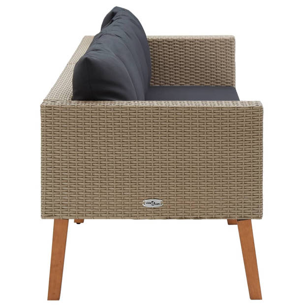 vidaXL Tuinbank 3-zits met kussens poly rattan beige