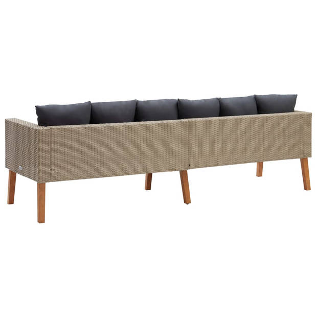 The Living Store Loungebank Tuin - 218 x 67 x 60 cm - PE-rattan - Beige - Inclusief kussens