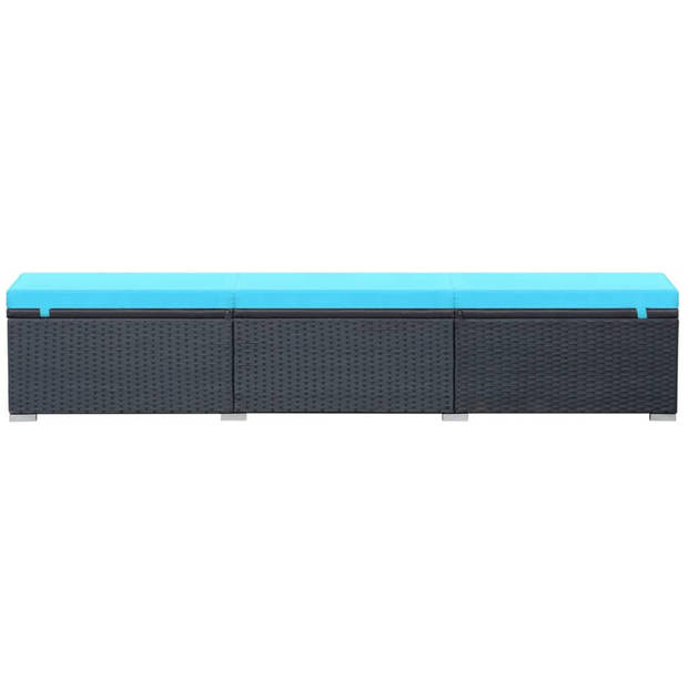 The Living Store Ligbed - Poly rattan - Zwart/Blauw - 195 x 60 x 31 cm - Verstelbaar - Met kussen - Eenvoudig te