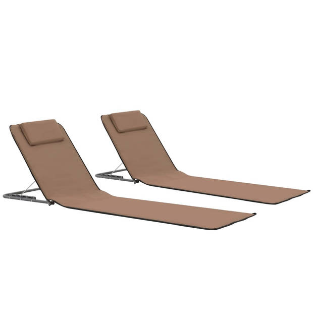 The Living Store Strandstoelen - Opvouwbare strandmatten - Set van 2 - Bruin - Gepoedercoat staal en stoffen bekleding