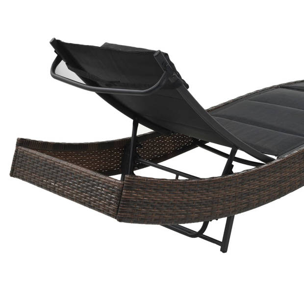 The Living Store Poly Rattan Ligbed - Bruin/Zwart - 213 x 70 x (40 - 91.5) cm - Verstelbare Rugleuning