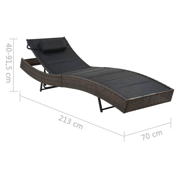 The Living Store Poly Rattan Ligbed - Bruin/Zwart - 213 x 70 x (40 - 91.5) cm - Verstelbare Rugleuning