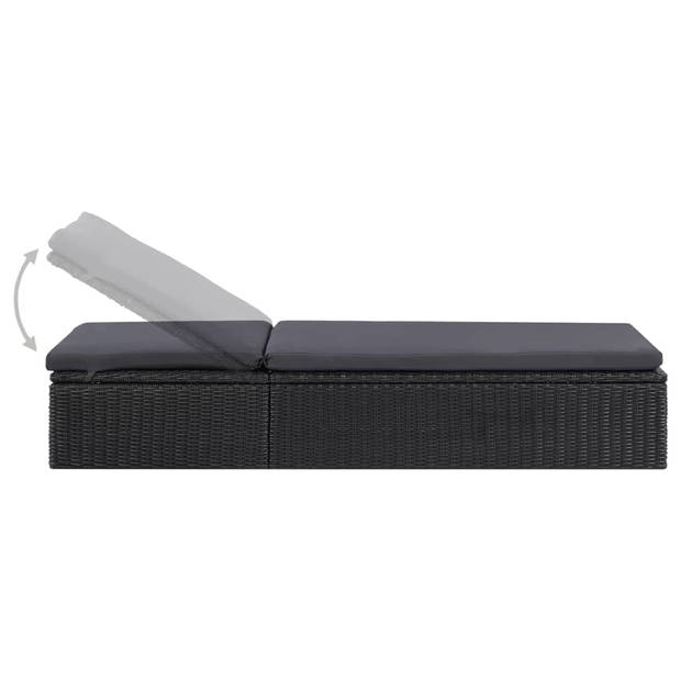 The Living Store loungebed - 198 x 60 x (30 - 83.5) cm zwart en donkergrijs - PE-rattan - gepoedercoat staal