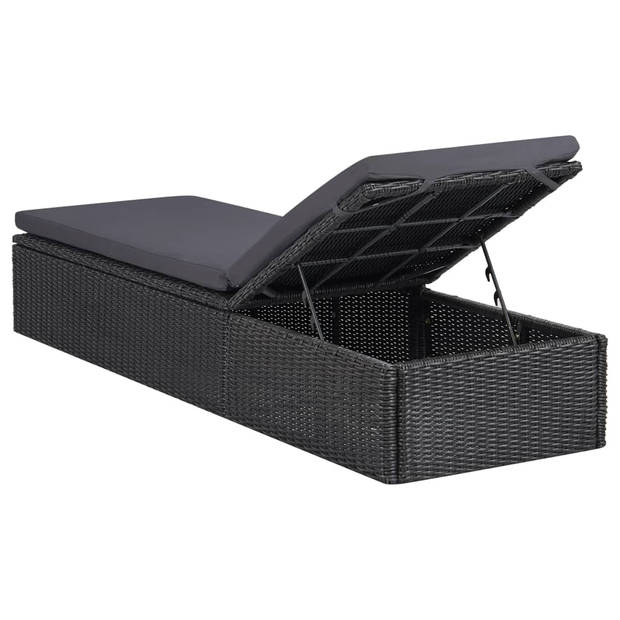 vidaXL Ligbed poly rattan zwart en donkergrijs