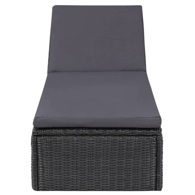 The Living Store loungebed - 198 x 60 x (30 - 83.5) cm zwart en donkergrijs - PE-rattan - gepoedercoat staal