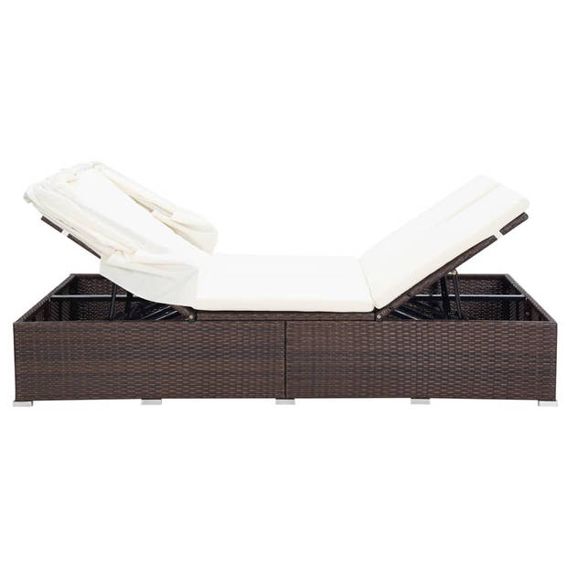 The Living Store Tweepersoonsligbed - Bruin poly rattan - 194 x 120.5 x 110 cm - Met uitklapbaar dak