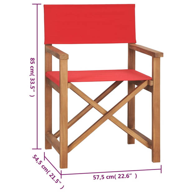 The Living Store Regisseursstoelen - Massief teakhout - Inklapbaar - Rood - 57.5 x 54.5 x 85 cm - Levering bevat 2