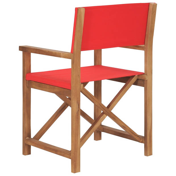 The Living Store Regisseursstoelen - Massief teakhout - Inklapbaar - Rood - 57.5 x 54.5 x 85 cm - Levering bevat 2