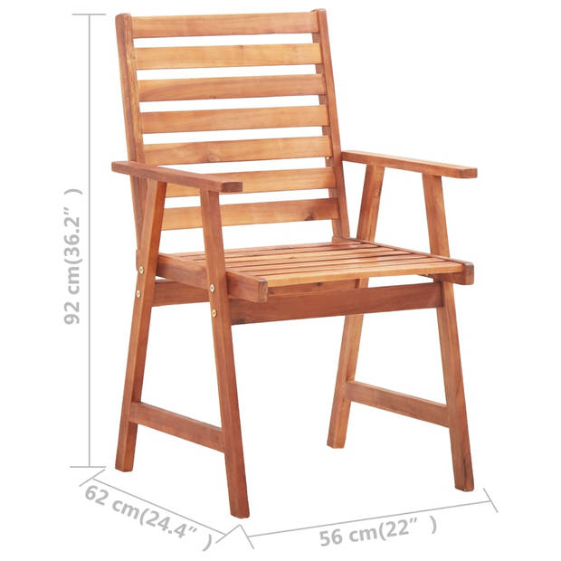 The Living Store houten tuinstoelenset - massief acaciahout - 8 stoelen - grijs kussen - 56x62x92 cm