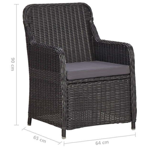 vidaXL 3-delige Bistroset met kussens poly rattan zwart