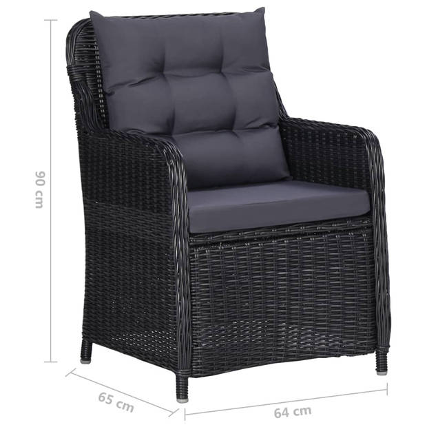 vidaXL Tuinstoelen 2 st met theetafel poly rattan zwart