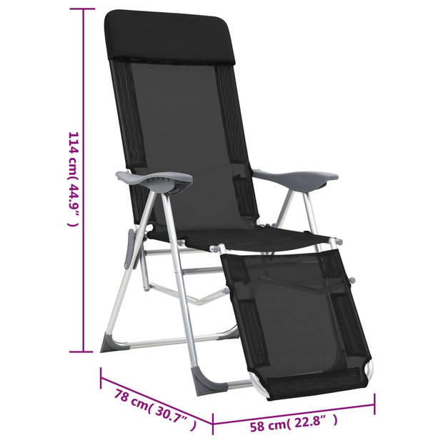 vidaXL Campingstoelen met voetensteun 2 st inklapbaar textileen zwart