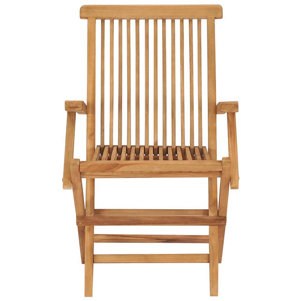The Living Store tuinstoelenset - teakhouten meubel - 4 stoelen - 55x60x89 cm - inklapbaar - grijs kussen