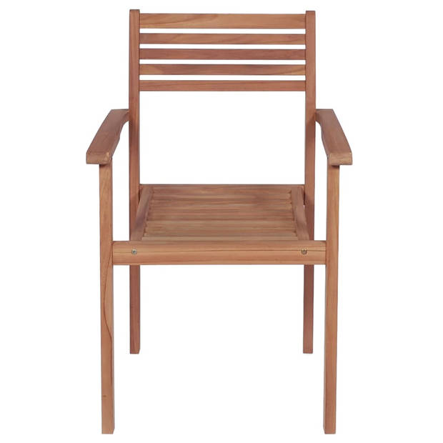 The Living Store Stapelbare Teakhouten Tuinstoelen - Set van 6 - 56x51x90 cm - Waterbestendig