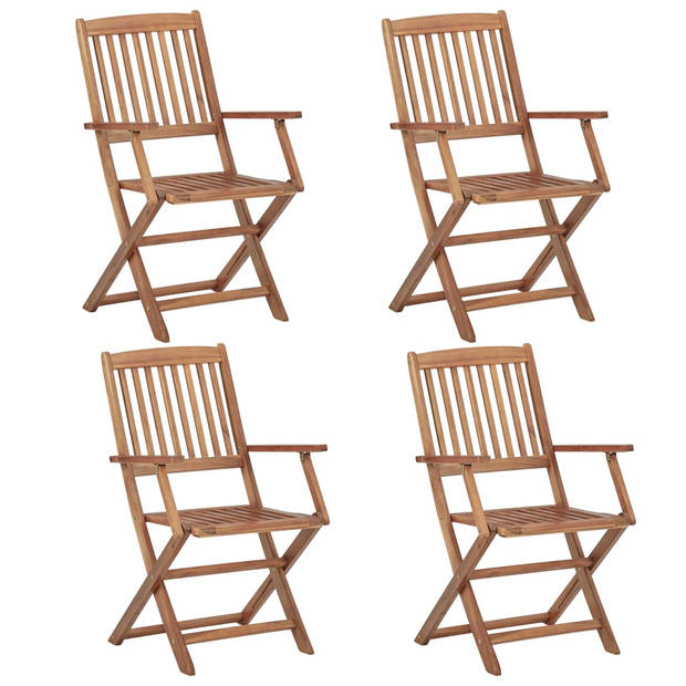 The Living Store Inklapbare Stoelen - Acaciahout - Taupe - 54x57x91 cm - Set van 4 stoelen met kussens
