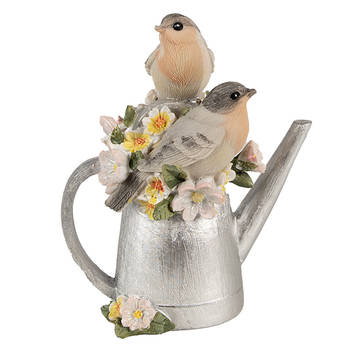 Clayre & Eef Decoratie Beeld Vogel 13 cm Grijs Polyresin Grijs