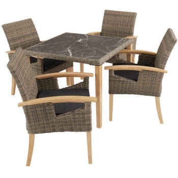 tectake® - Wicker tafel Tarent met 4 stoelen Rosarno - natuur - 404858