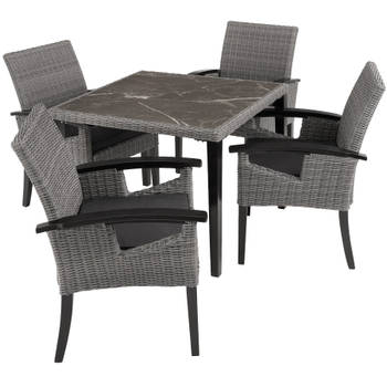tectake® - Wicker tafel Tarent met 4 stoelen Rosarno - grijs - 404857