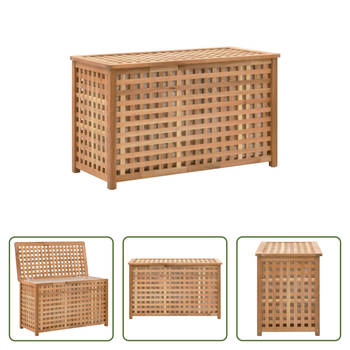 The Living Store Houten Wasmand - Massief walnotenhout - 77.5 x 37.5 x 46.5 cm - Uitneembare stoffen binnenzak