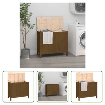 The Living Store Houten Wasmand - Massief Grenenhout - 88.5 x 44 x 76 cm - Honingbruin