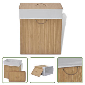 The Living Store Bamboe wasmand - Naturel - Rechthoekig - 40x30x60cm - Uitneembare voering