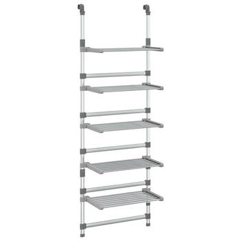 The Living Store 5-laagse hangende wasdroogrek - 50 x 25 x (147-187) cm - zilver