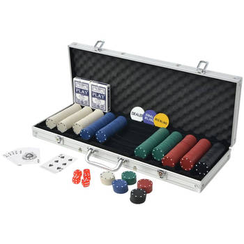 The Living Store Poker Set - Casino dobbelstenen en kaarten - Aluminium koffer - 500 chips - Meerkleurig - 55.5 x 20.5