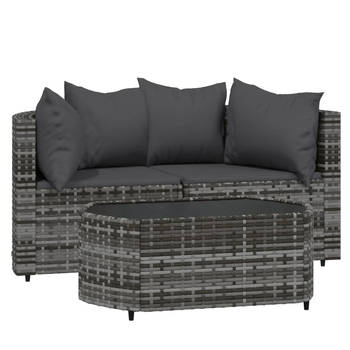 The Living Store Loungeset Hoekbank Grijs - PE-rattan - Gehard glas - Modulair ontwerp - Comfortabele zitervaring -