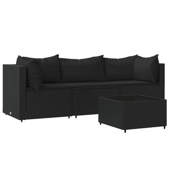 The Living Store Loungeset s Schwarz - Modular - Wetterfest - PE-Rattan