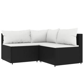 The Living Store Loungeset - PE-rattan - Zwart - Hoekbank 63x63x57.5 cm - Middenbank 63x63x57.5 cm - Comfortabele