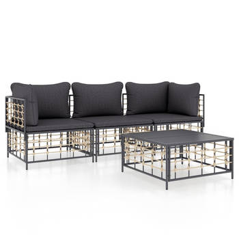 The Living Store Loungeset - Antraciet poly rattan - Modulair ontwerp
