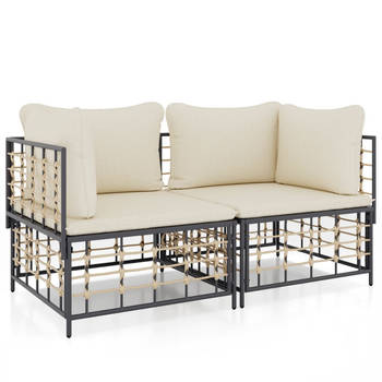 The Living Store Hoekbank Poly Rattan - 72x72x66 cm - Antraciet - Incl - Kussens - Modulair ontwerp