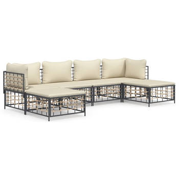 The Living Store Loungeset - Antraciet - Poly Rattan - 72x72x66 cm - Comfortabele zitervaring
