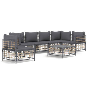 The Living Store Lounge set - poly rattan - antraciet - 72x72x66 cm - weerbestendig