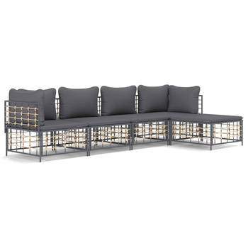 The Living Store Lounge set tuinmeubelen - antraciet - 72 x 72 cm - poly rattan