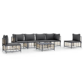 The Living Store Lounge Set - Antraciet poly rattan - Hoekbank 72x72x66 cm - Middenbank 72x70x66 cm - Tafel 70x70x34 cm