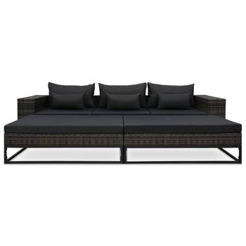 The Living Store Loungeset - Grijs - Poly Rattan - 273 x 85 x 55 cm - Sterk en comfortabel