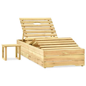 The Living Store Loungebed - Hout - Antraciet kussen - Verstelbare rugleuning - Inclusief tafeltje - 198x90x(30-75)cm -